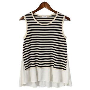 Akris Punto Peplum Sleeveless Stripe Top Layered Hem Navy White Size 4